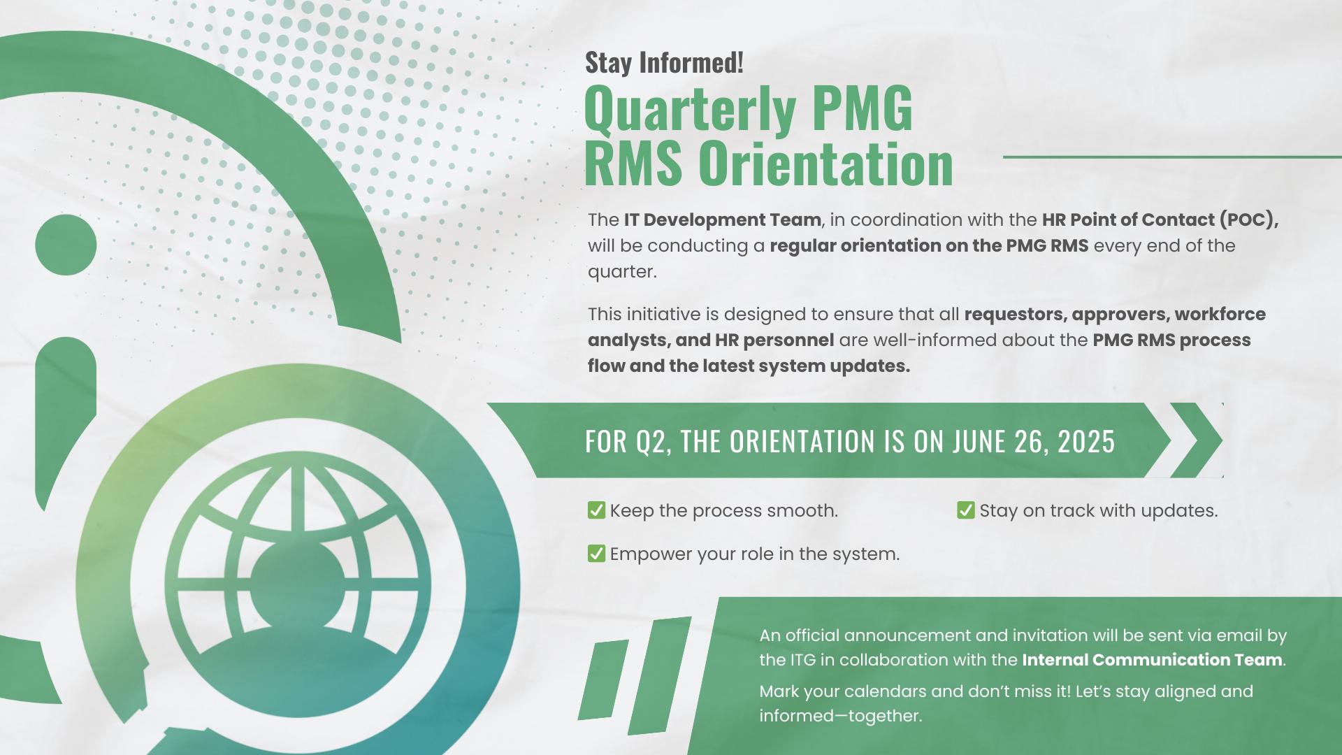 Quarterly PMG RMS Orientation